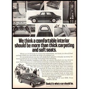 1974 Saab 99 LE EMS Sedan Vintage Print Ad Interior Seats Dash Wall Art Photo